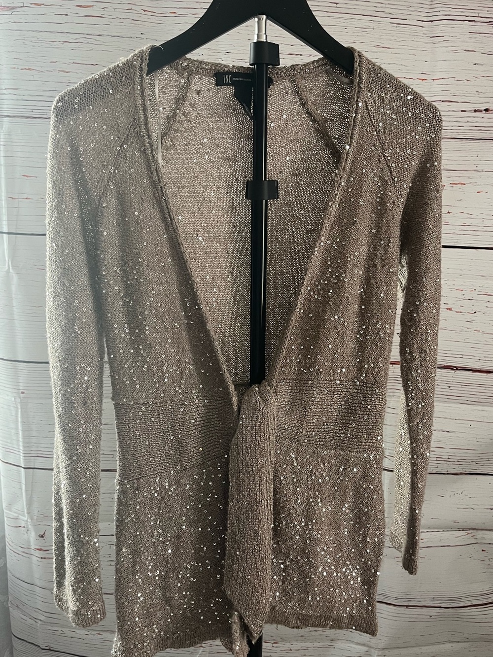 INC International Concepts Taupe Sequin Knit Cardigan